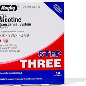 rugby clear nicotine patches 7mg transdermal system patch smoking or vaping quitting aid step 3 (1 pack)
