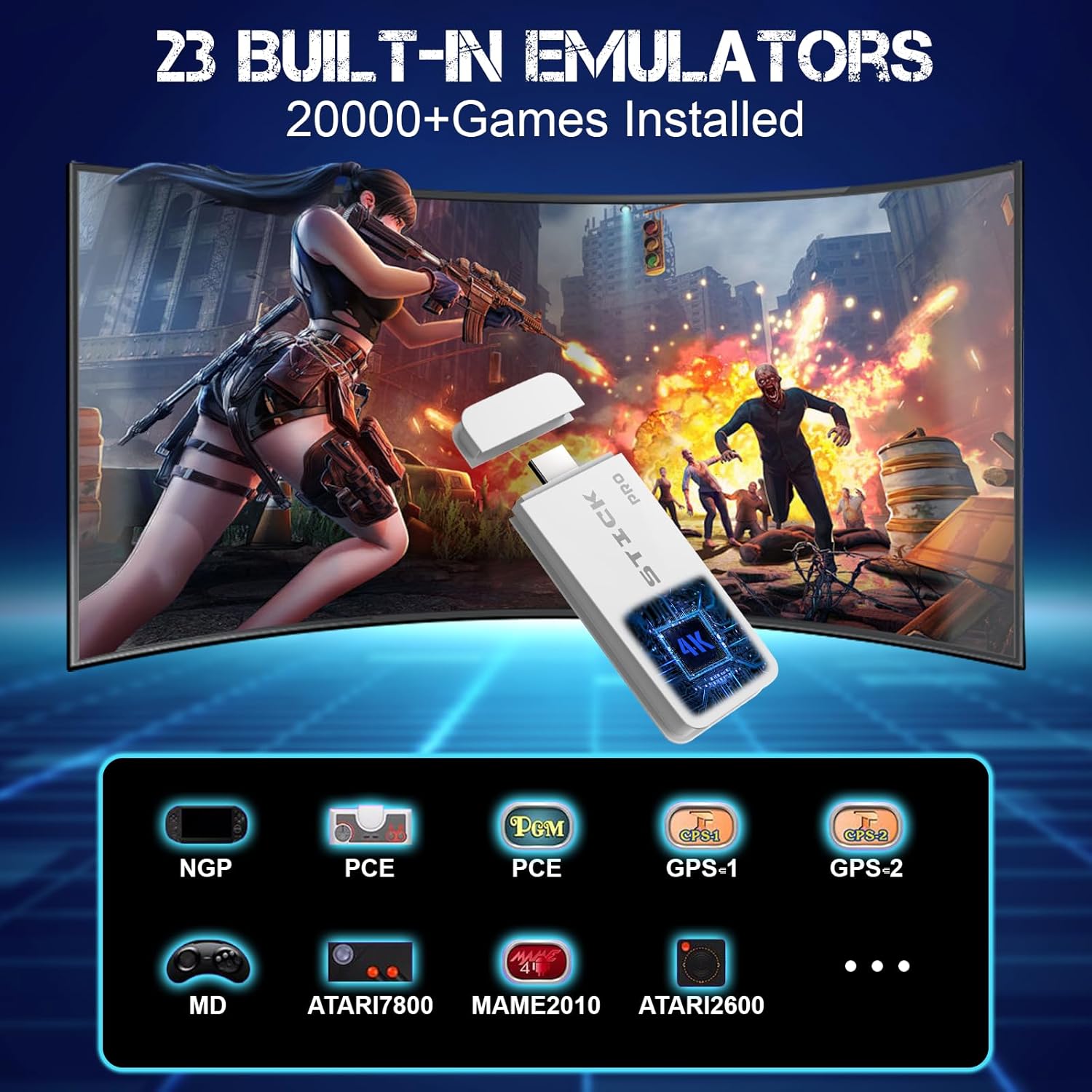 retro gaming console stick, classic video games stick with 4k hdmi, built in 23 emulators, 20000+ games plug & play tv video gamestick retro gaming console stick, classic video games stick with 4k hdmi, built in 23 emulators, 20000+ games plug & play tv video gamestick